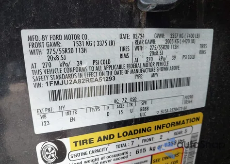 2024 Ford Expedition Limited из США, поврежденный, VIN 1FMJU2A82REA51293